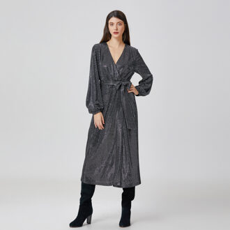 Glitterjurk met wikkeleffect Zilver - XL