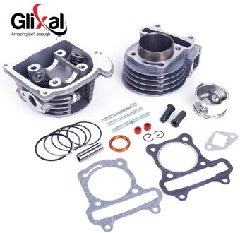 Glixal GY6 100cc 50Mm Scooter Motor Grote Boring Cilinder Rebuild Kit Cilinderkop Assy 4-Takt 139QMB 139QMA bromfiets (64Mm Valve)
