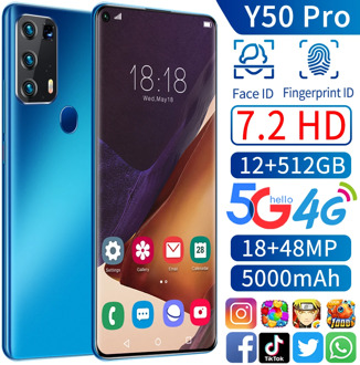Global Version Y50 Pro 5G LET Smartphone 7.2 inch HD 1440*3088 Full Display 18MP+48MP Camera 10-Core 12GB+512GB Mobile Phone