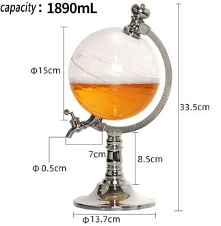 Globe Glas Dispenser Decanter Bar Accessoires Metalen Rietjes Wijn Bier Machine Tap Thuis Feestartikelen Creatieve Fles 1890ml