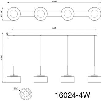 Globo Belinda LED hanglamp, lengte 105 cm, wit, 4-lamps, glas wit, opaal, helder