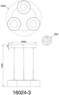 Globo Belinda LED hanglamp, Ø 40 cm, rookgrijs, 3-lamps, glas rookgrijs, transparant, zwart