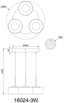Globo Belinda LED hanglamp, Ø 40 cm, wit, 3-lamps, glas wit, opaal, helder