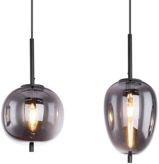 Globo Blacky Hanglamp 4 lichts zwart + smoke glas 100 cm