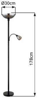 Globo Blade vloerlamp, hoogte 178 cm, zwart/rookkleurig, 2-lamps. matzwart, rookgrijs-transparant