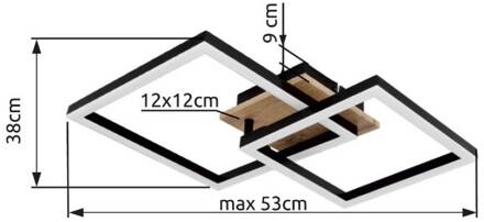 Globo Bossy LED plafondlamp, lengte 53, zwart/donker hout, hout donker hout, zwart