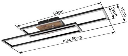 Globo Dakari LED plafondlamp, lengte 80 cm, zwart/donker hout zwart, donker hout