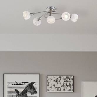 Globo Elliott plafondlamp, lengte 62 cm, mat nikkel, metaal/glas mat nikkel, gesatineerd, helder