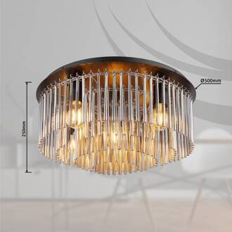 Globo Gorley plafondlamp met glazen pendel, Ø 50 cm zwart, chroom, rookgrijs