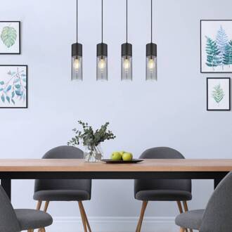 Globo Hanglamp Annika, 4-lamps, zwart zwart, rookgrijs
