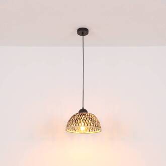 Globo Hanglamp Colly kap bamboe-vlechtwerk, Ø 30cm naturel, zwart