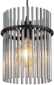 Globo Hanglamp Gorley, lengte 110 cm, rookgrijs, 4-lamps, glas rookgrijs, mat zwart