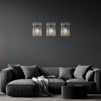 Globo Hanglamp Gorley, lengte 80 cm, rookgrijs, 3-lamps, glas rookgrijs, mat zwart