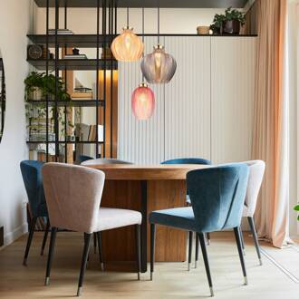 Globo Hanglamp Jessica, Ø 45 cm, kleurrijk, 3-lamps, glas amberkleurig, rookkleurig, rood, goudkleurig mat