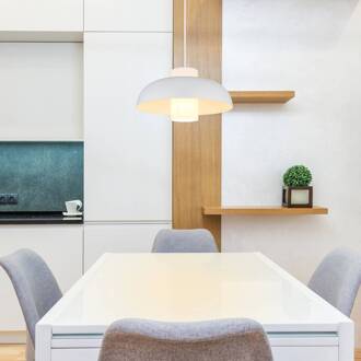 Globo Hanglamp Lowe, mat wit, Ø 38 cm, metaal wit mat, opaal