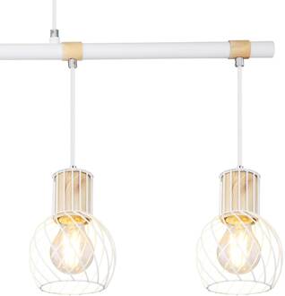Globo Hanglamp Luise in wit en houtoptiek, 4-lamps wit, licht hout