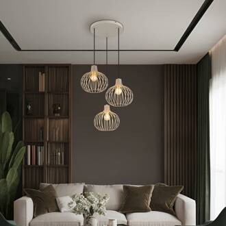 Globo Hanglamp Mateo, 3-lamps, crèmekleurig, metaal, Ø 50 cm zandkleurig, crème