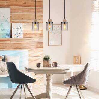 Globo Hanglamp Reid, 3-lamps, zwart/rook zwart, rook, lichtbruin