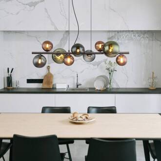 Globo Hanglamp Riha, lengte 86 cm, zwart/rookgrijs, 9-lamps. zwart, rookgrijs