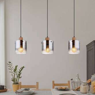 Globo Hanglamp Underwood, lengte 100 cm, bruin/rookgrijs, MDF rookgrijs, bruin