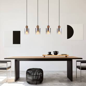 Globo Hanglamp Underwood, lengte 105 cm, bruin/rookgrijs, MDF rookgrijs, bruin