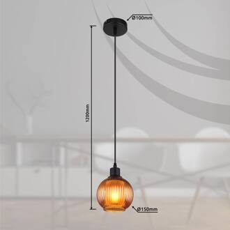 Globo Hanglamp Zumba, bronskleurig, Ø 15 cm, glas brons, matzwart, wit