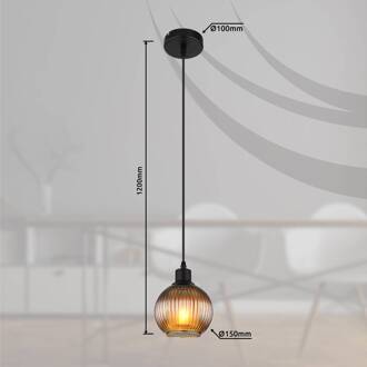 Globo Hanglamp Zumba, petrol, Ø 15 cm, glas benzine, matzwart, wit