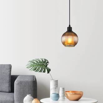 Globo Hanglamp Zumba, petrol, Ø 15 cm, glas benzine, matzwart, wit