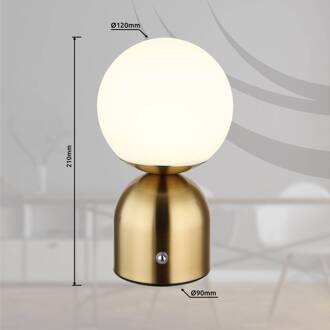 Globo Julsy LED tafellamp, messingkleurig, hoogte 21 cm, CCT messingkleurig mat, opaal
