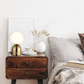 Globo Julsy LED tafellamp, messingkleurig, hoogte 21 cm, CCT messingkleurig mat, opaal