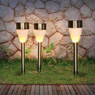 Globo LED grondspies lamp op zonne-energie 33576-3, roestvrij staal, set van 3 roestvrij staal, wit