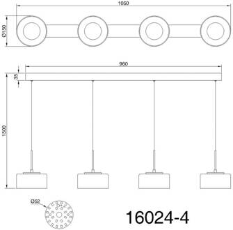 Globo LED hanglamp Belinda, lengte 105 cm, rookgrijs, 4-lamps. rookgrijs, transparant, zwart