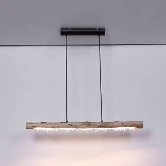 Globo LED hanglamp Felicitas van hout, lengte 100 cm hout licht, mat zwart, helder