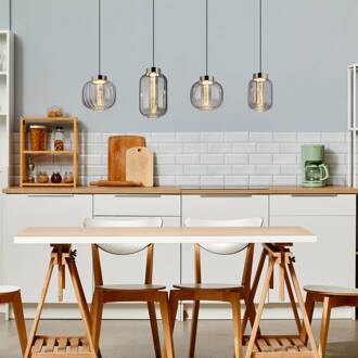 Globo LED hanglamp Fluoro, rookgrijs, lengte 120 cm, 4-lamps. rookkleurig, zwart, chroom, helder