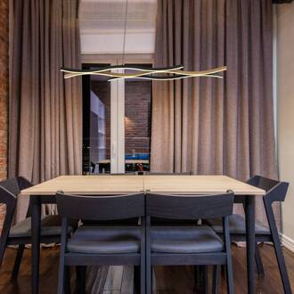 Globo LED hanglamp Geronimo, lengte 108 cm, zwart/houtlook zwart, donker hout