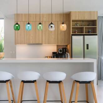 Globo LED hanglamp Minara, 5-lamps, lengte 102 cm, kleurrijk, glas multicolor, mat zwart