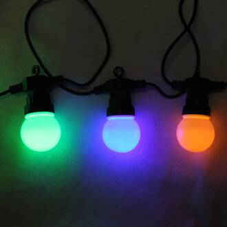 Globo LED lichtketting Nirvana, 20 lampjes, kleurrijk, IP44 zwart, wit