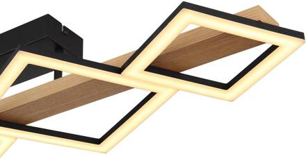 Globo LED plafondlamp Dustin, 4-lamps zwart, hout donker, wit