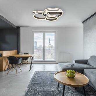 Globo LED plafondlamp Grouni, lengte 80 cm, titaniumkleurig, CCT metaal titanium, helder, opaal