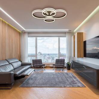 Globo LED plafondlamp Grouni, lengte 85 cm, titaniumkleurig, CCT titanium, helder, opaal