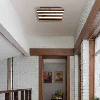 Globo LED plafondlamp Hayden, lengte 30 cm, zwart/donker hout zwart, donker hout