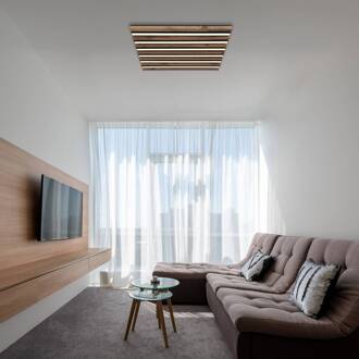 Globo LED plafondlamp Hayden, lengte 45 cm, zwart/donker hout zwart, donker hout