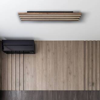 Globo LED plafondlamp Hayden, lengte 80 cm, zwart/donker hout zwart, donker hout