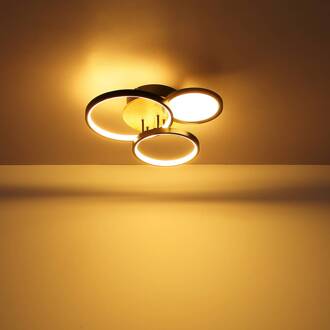 Globo LED plafondlamp Sid met hout, 4-lamps zwart, hout donker