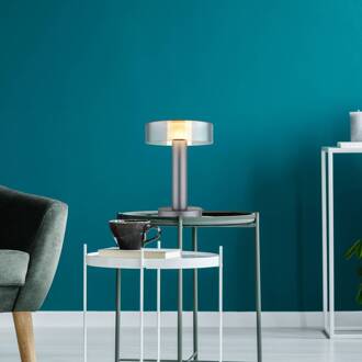 Globo LED tafellamp Grant, hoogte 31 cm, rookgrijs, metaal grijs mat, rookgrijs, gesatineerd