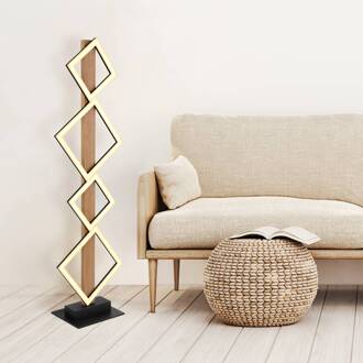 Globo LED vloerlamp Dustin, 4-lamps zwart, hout donker, wit