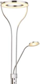 Globo LED vloerlamp Ebro, hoogte 194 cm, nikkelkleurig, 2-lamps. nikkelkleurig, chroomkleurig, satijnen afwerking
