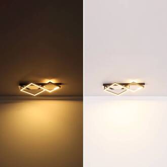 Globo Lesina plafondlamp, 2-lamps, goud/zwart, aluminium matzwart, goudkleurig, chroom
