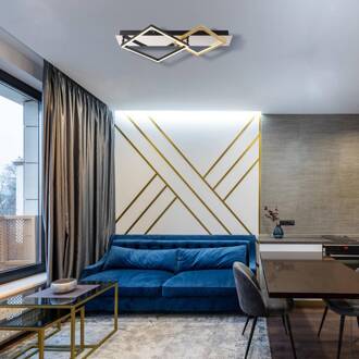 Globo Lesina plafondlamp, 2-lamps, goud/zwart, aluminium matzwart, goudkleurig, chroom