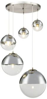 Globo Lighting Hanglamp glazen bollen 5x 'Varus' nikkel mat - transparant glas